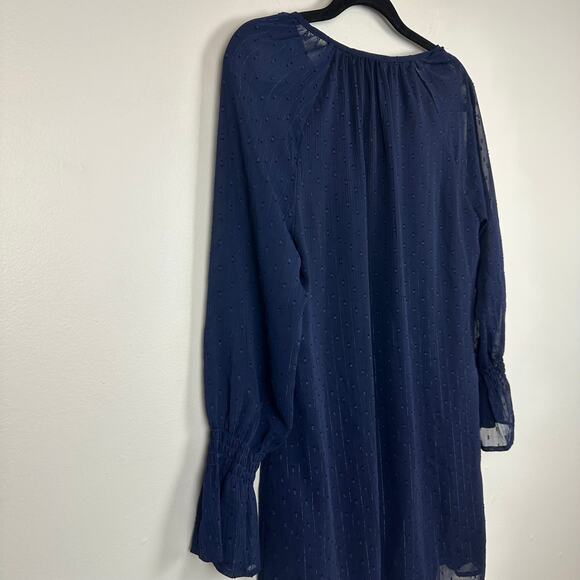 Francesca's Collections Mi Ami Womens Bell Sleeve Chiffon Shift Navy Dress Small - Picture 5 of 10